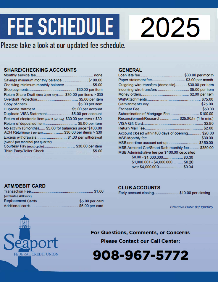 Fee Schedule 2025